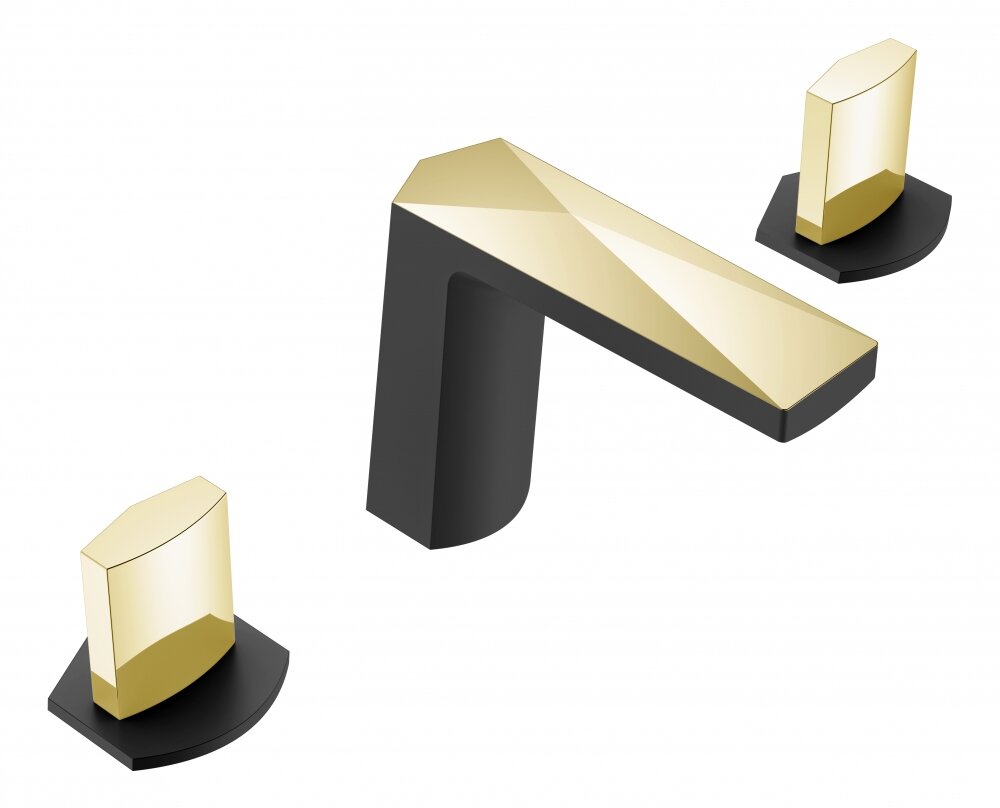 Смеситель для раковины Boheme Venturo 150-BG-ICE на 3 отверстия, черный матовый/золото
