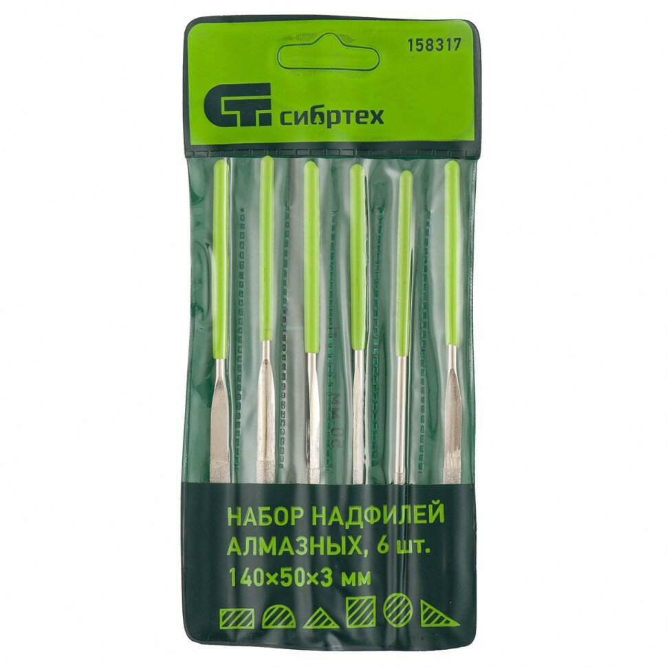фото Набор надфилей алмазных, 140 х 50 х 3 мм, 6 шт Сибртех