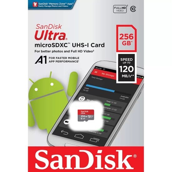 Карта памяти SANDISK micro SDXC 256Gb Ultra UHS-I U1 A1 (120/10 MB/s)