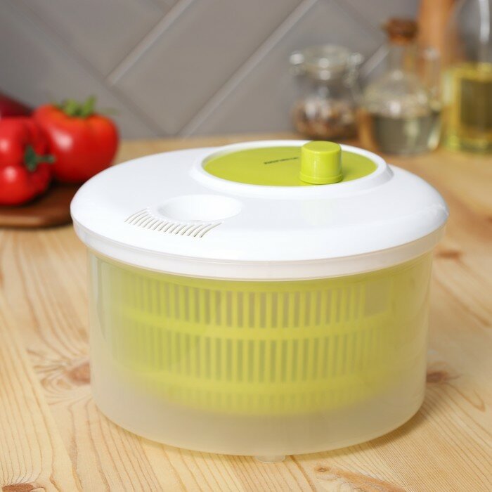 Центрифуга для сушки зелени Доляна Fresh cook, 3,7 л, пластик, цвет бело-зелёный - фотография № 2