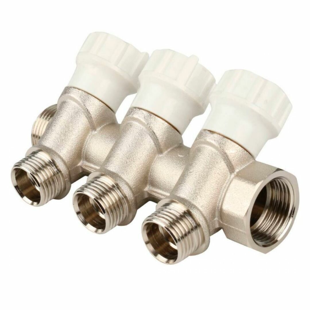 фото Коллектор 3 выхода 3/4"х1/2" Н ITAP с вентилями никелированный