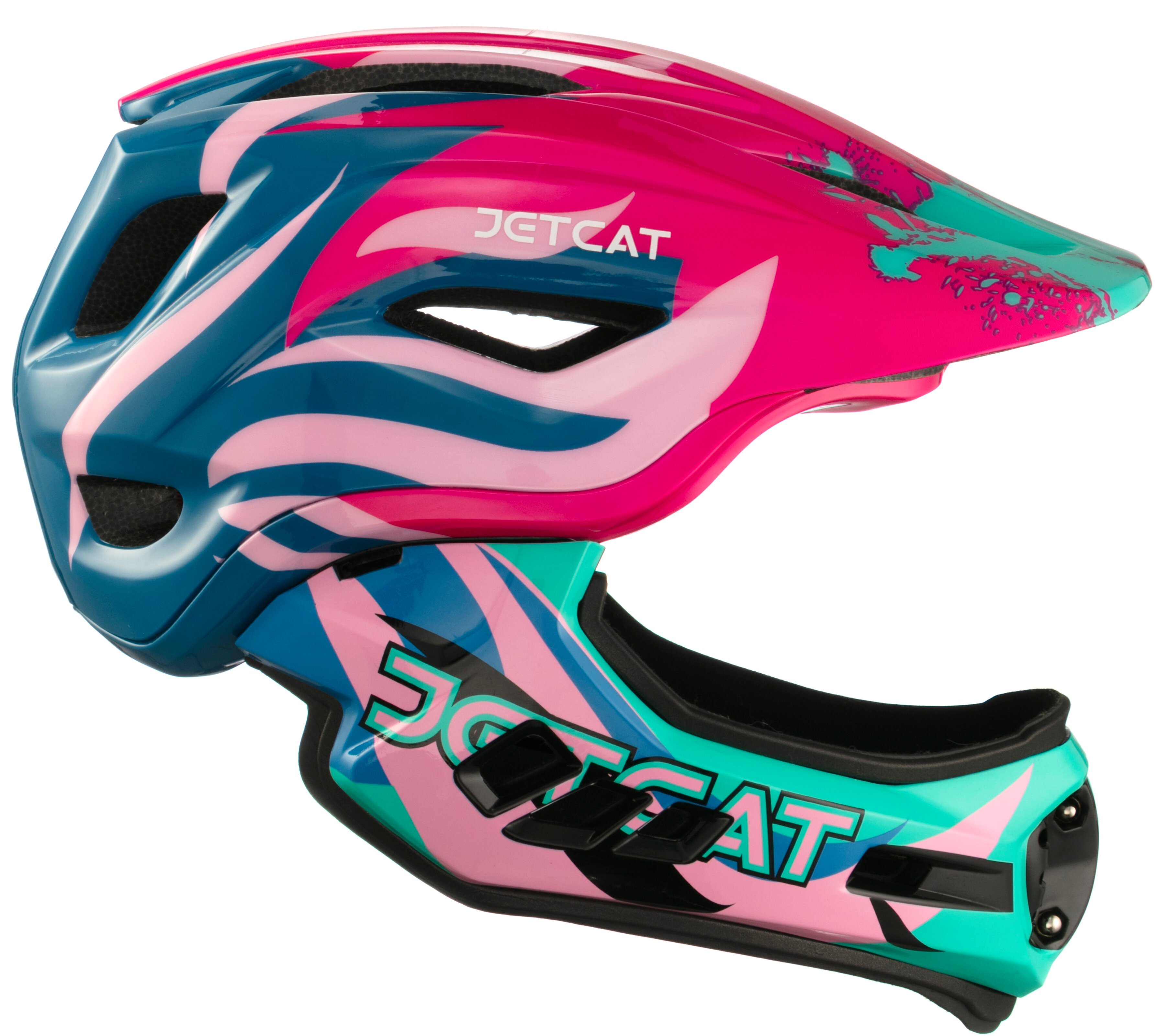 Шлем - JETCAT - Raptor SE - размер "M" (53-58см) - Pink/Blue/Mint - FullFace- защитный - велосипедный - велошлем - детский