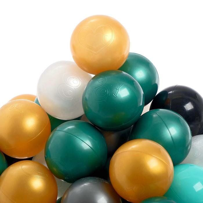 Набор шаров для сухого бассейна 150 штук (бирюзовый серебро зеленый металлик золотой белый перламутр черный) диаметр шара — 75 см
