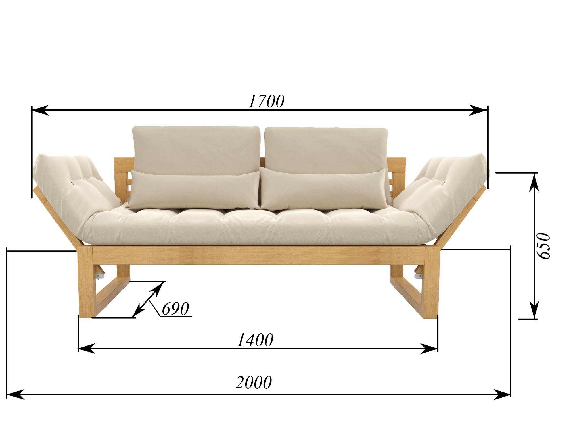 Садовый диван кушетка Soft Element Бьерк, бежевый, массив дерева, раскладной, с подушками, рогожка, на террасу, на веранду, для дачи, для бани - фотография № 4
