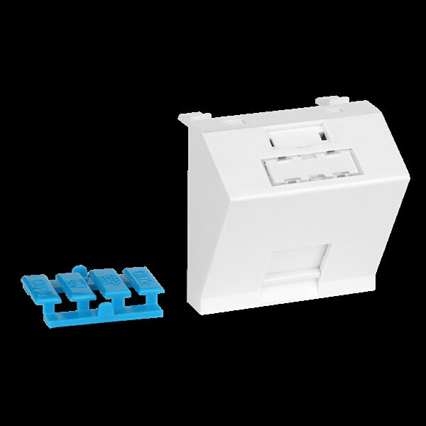 фото Вставка 45x45 на 1 кейстоун, угловая, со шторкой, маркировкой и иконками, белая