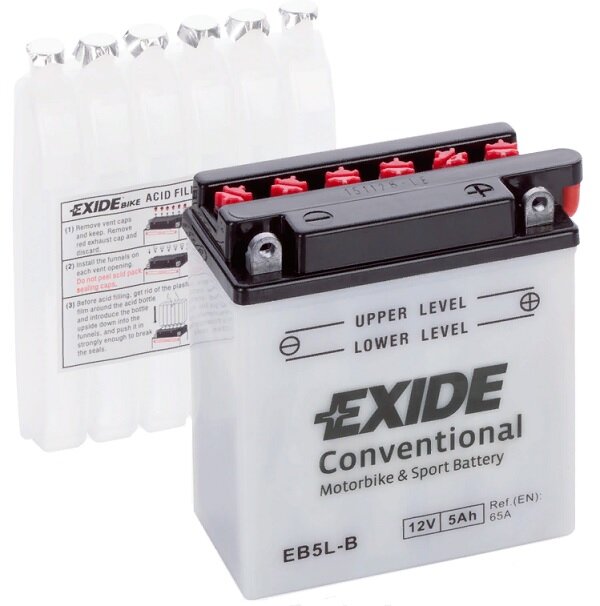 Аккумулятор для мотоцикла и скутера Exide Conventional 5 А/ч 65 А обр. пол. с/зар. с эл. EB5L-B (120х61х130) YB5L-B 12N5-3B