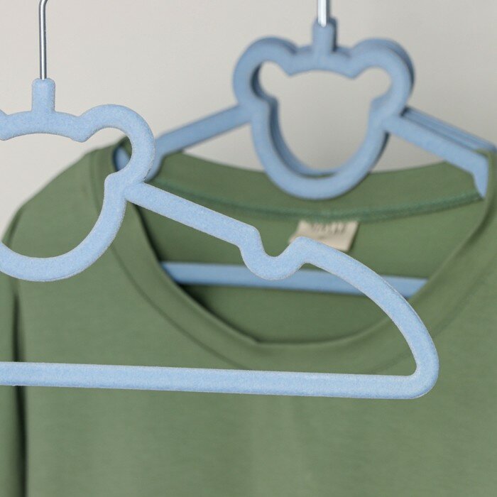 Набор вешалок Доляна «Мишка», 5 шт, 32×20 см, флокированное покрытие, цвет синий - фотография № 3