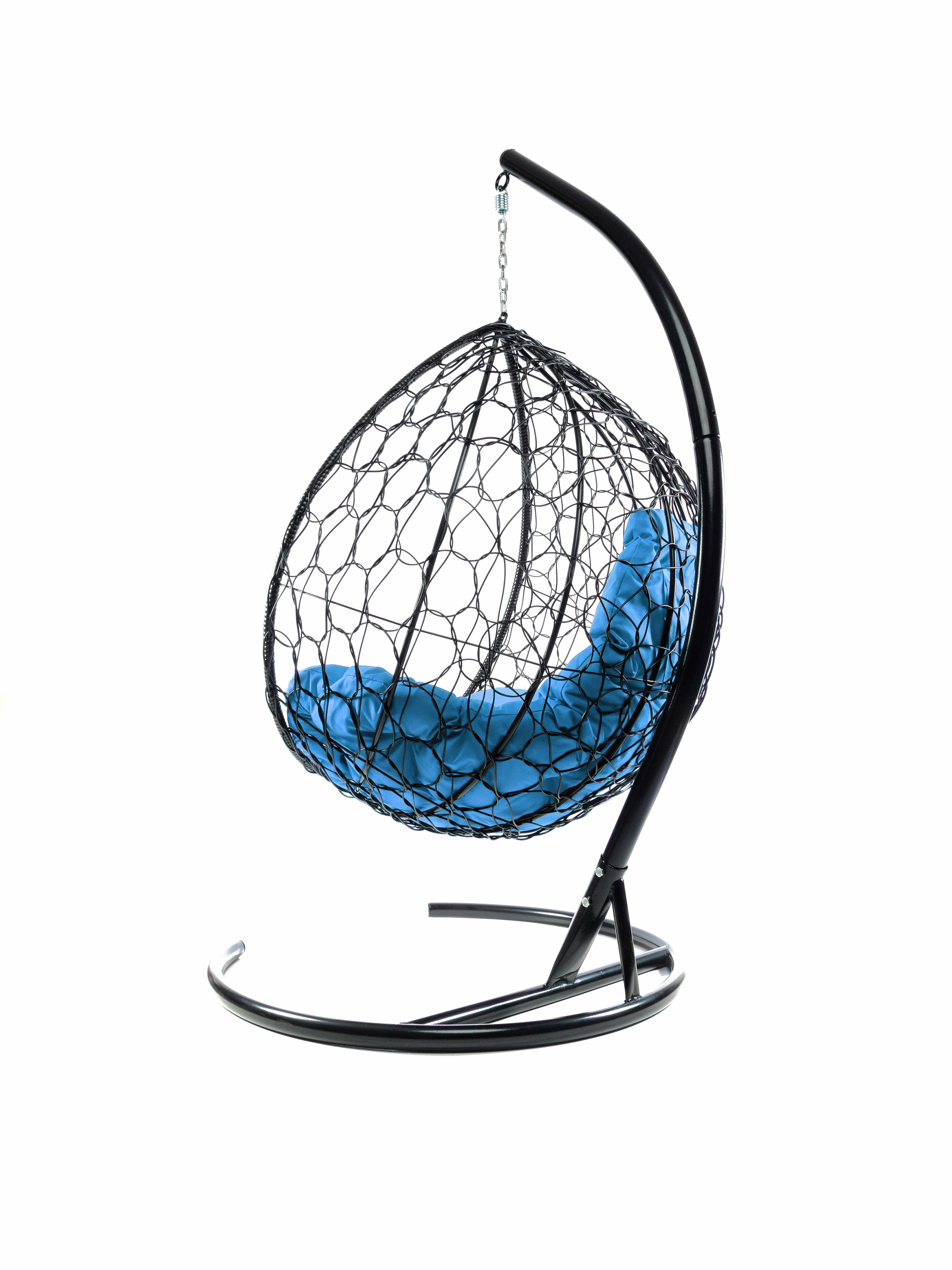Подвесное кресло ротанг чёрное, голубая подушка - фотография № 7