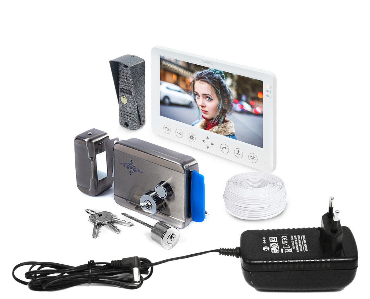 Комплект: домофон с записью по датчику движения и электромеханический замок: ЕП-4815 и Анксин Лок-AX 091 (F1119EU).