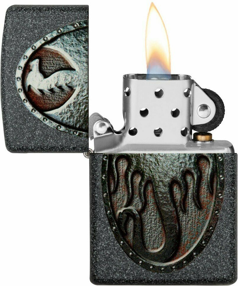 Зажигалка ZIPPO Metal Dragon Shield Design с покрытием Iron Stone™, латунь/сталь, серая, 38x13x57 мм - фотография № 2