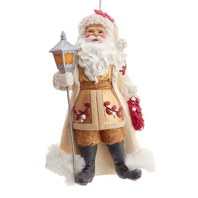Kurts Adler Елочная игрушка Санта Клаус в бежевом - Christmas Lantern 13 см подвеска T2947
