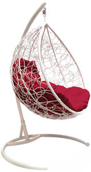 Подвесное кресло M-group капля с ротангом белое бордовая подушка