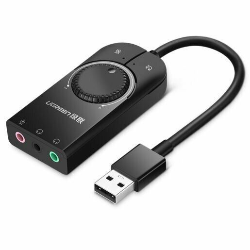 Звуковая карта UGREEN внешняя USB External Stereo Sound Adapter. Длина: 15 см. Цвет: черный - фото №1