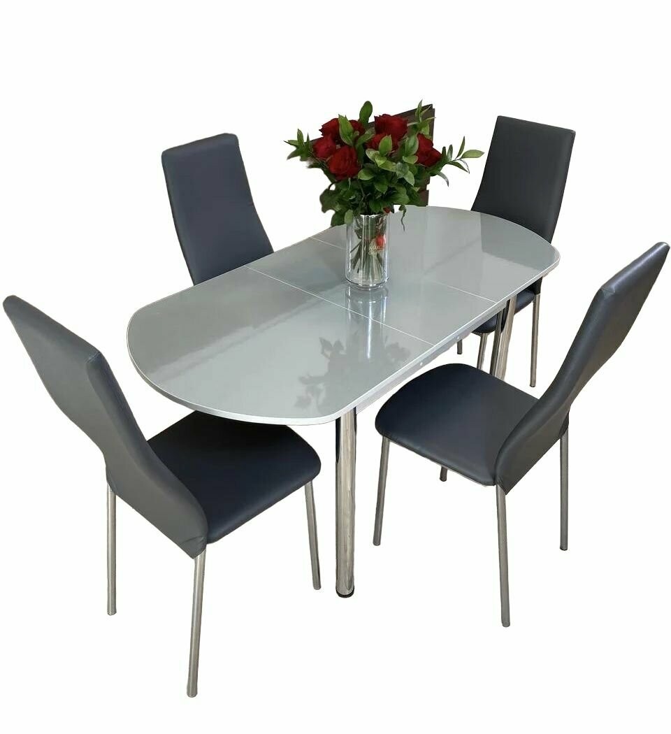 Обеденная группа стол со стульями NGVK Овал Металлик и 4 стула Омега цвет Серый - фотография № 6