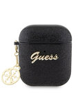 Guess для Airpods 1/2 чехол Glitter flakes Metal logo with Charm Black - изображение