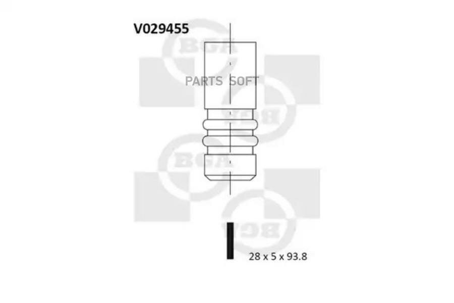 BGA V029455 клапан 28x5x93.8 IN OPL CORSA 1.0-1.2 12V 97- Bga V029455