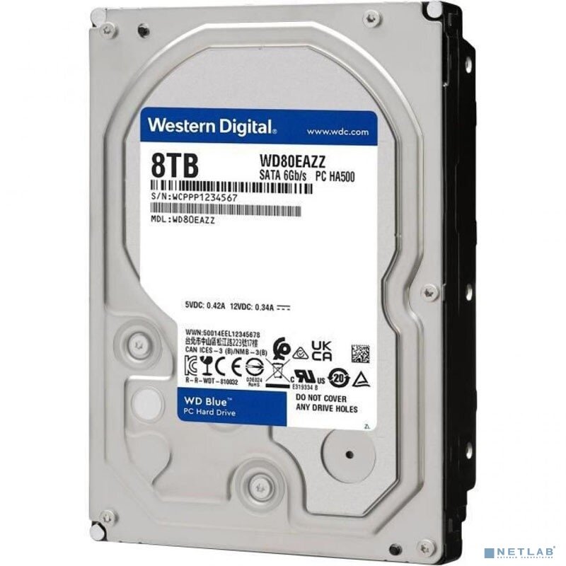 Western Digital Жесткий диск 8TB WD Blue (WD80EAZZ) Serial ATA III, 5640 rpm, 128Mb buffer
