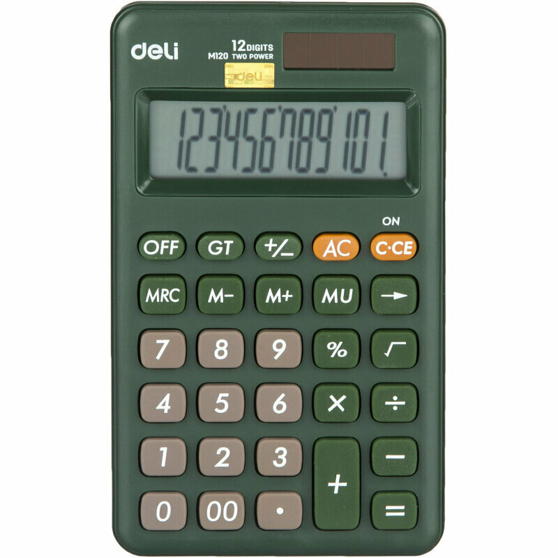 Калькулятор настольн компакт Deli EM12012р дв питание 118x70мм зеленый