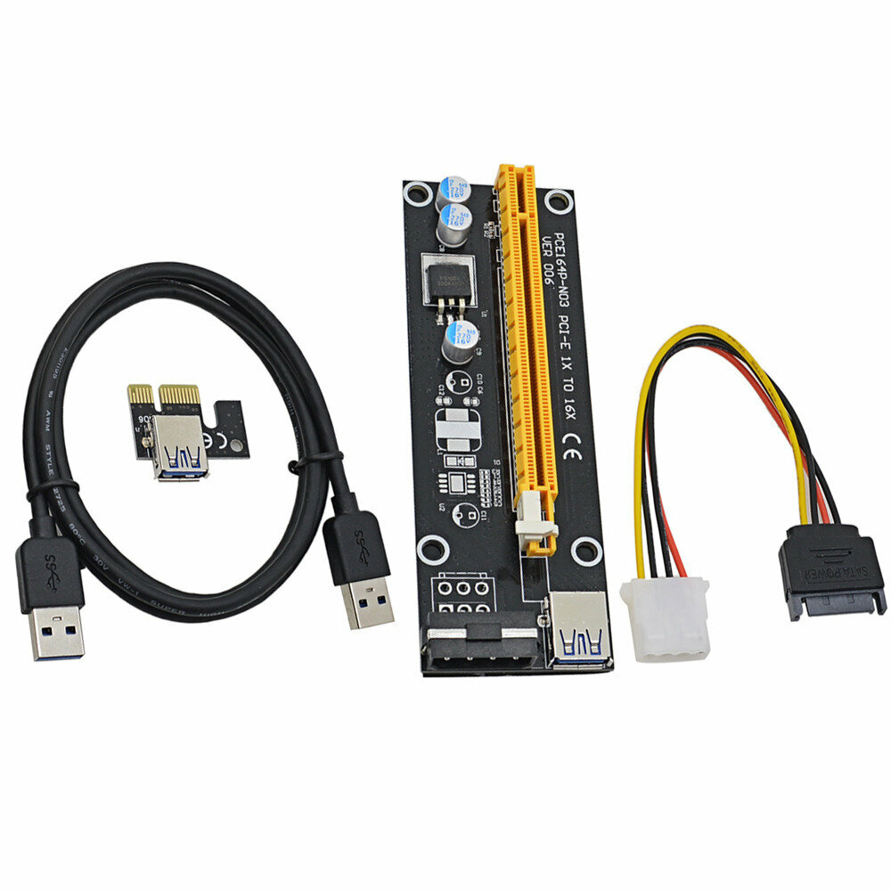 Райзер 006s PCI-E 1x to 16x USB 3.0 riser, Molex, удлинитель для видеокарт 60 см.