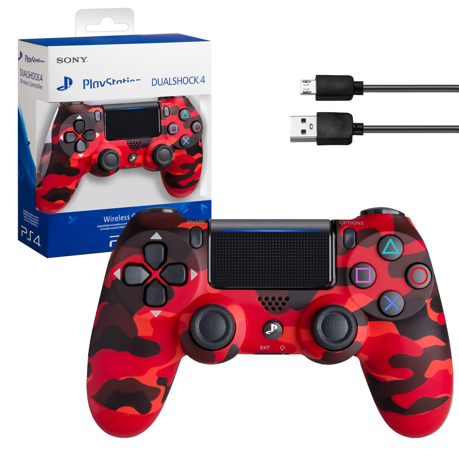 Джойстик для PS4 беспроводной A красный хаки (logo)