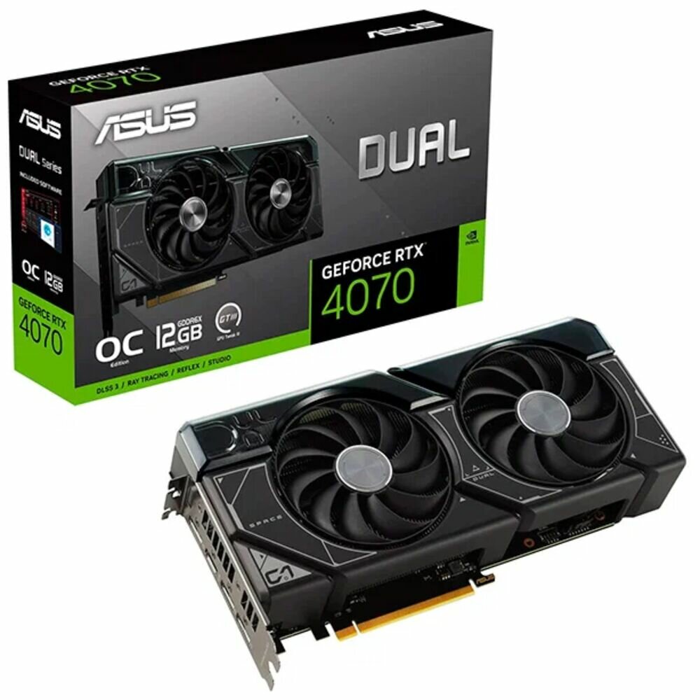 Видеокарта ASUS GeForce RTX 4070 Dual 12G OC 1920Mhz PCI-E 4.0 12288Mb 21000Mhz 192 bit HDMI 3xDP DUAL-RTX4070-O12G