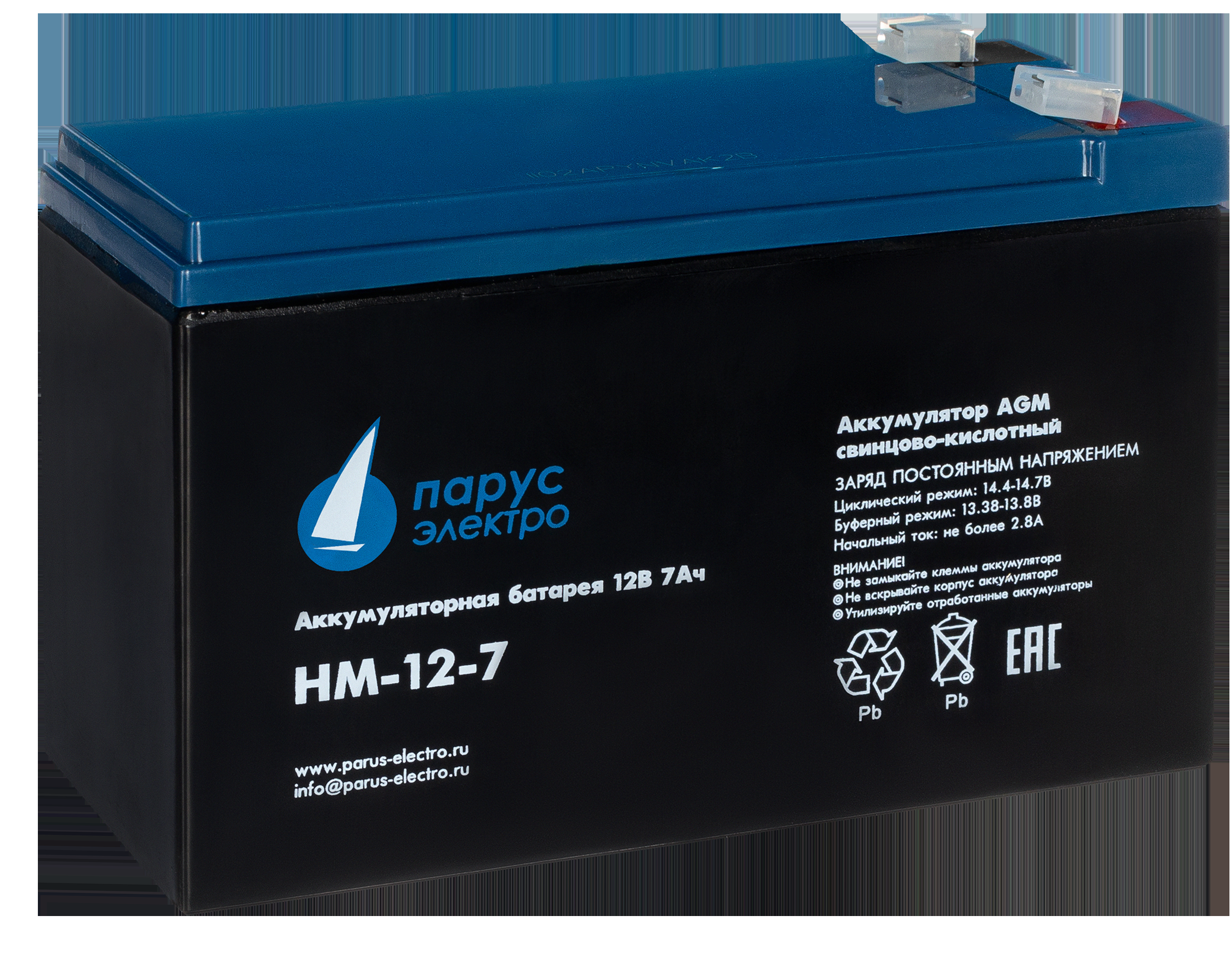 Батарея Парус электро Battery Parus Electro standard series voltage 12V capacity 7.2Ahmax. charge current 2.88A lead-acid type AGM terminals F2