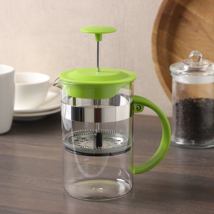 фото Чайник заварочный френч - пресс Доляна «Гарсон», 800 мл, стекло, цвет зелёный