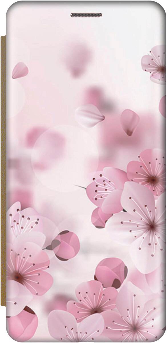 фото Чехол-книжка Бело-розовые цветочки на Vivo Y21 / Y21s / Y33s / Виво У21 / У21с / У33с золотой