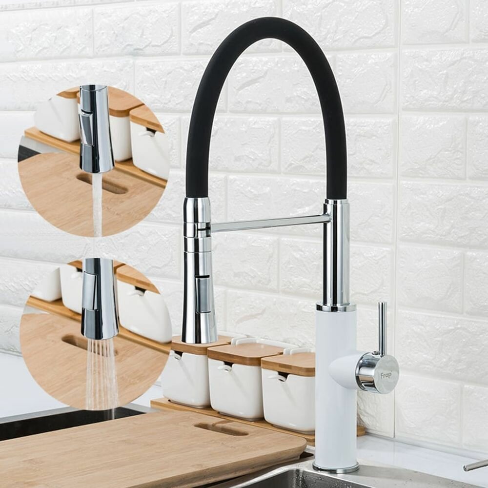 Смеситель для кухни, Frap, гибк излив, с картриджем, черно-бел, F4452-8