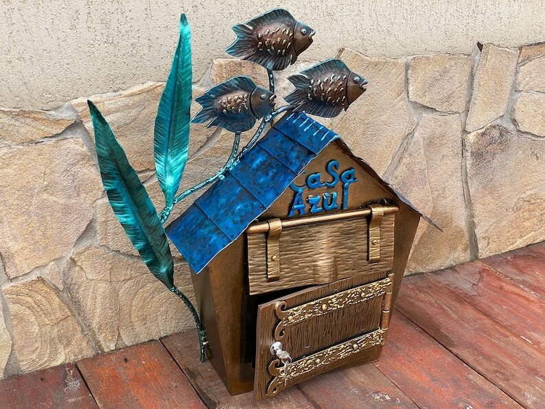 Кованый почтовый ящик для дома и дачи, почтовый ящик ручной работы, рыбы, домик - фотография № 6