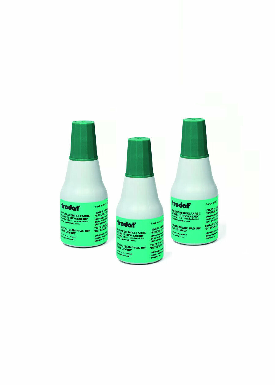 фото Штемпельная краска Trodat быстросохнущая 25мл, зеленая (73482) 7021 (комплект 3 штуки)