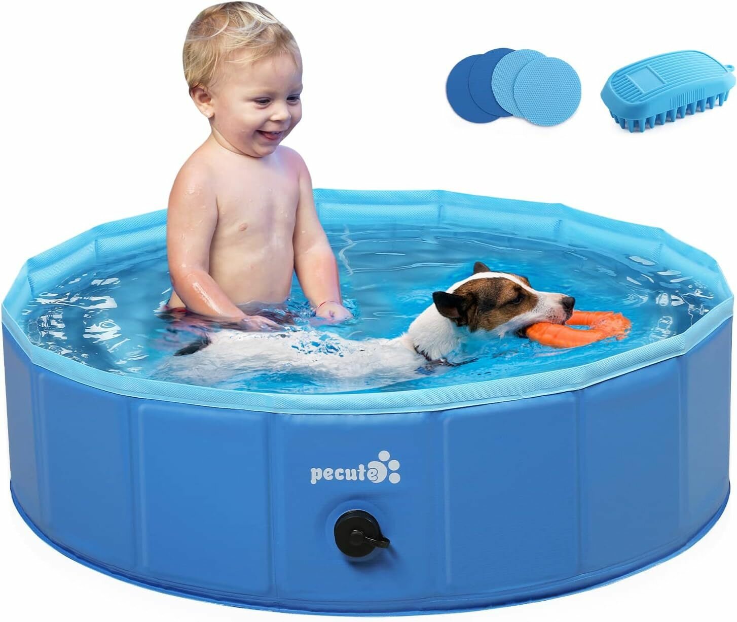 Бассейн складной Pecute для собак и детей M 80x20 см голубой - фотография № 1