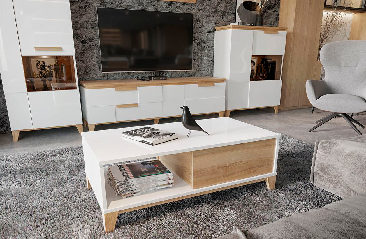 Комплект мебели для гостиной Brio, витрина, ТВ-тумба, белый, Сербия - фотография № 8