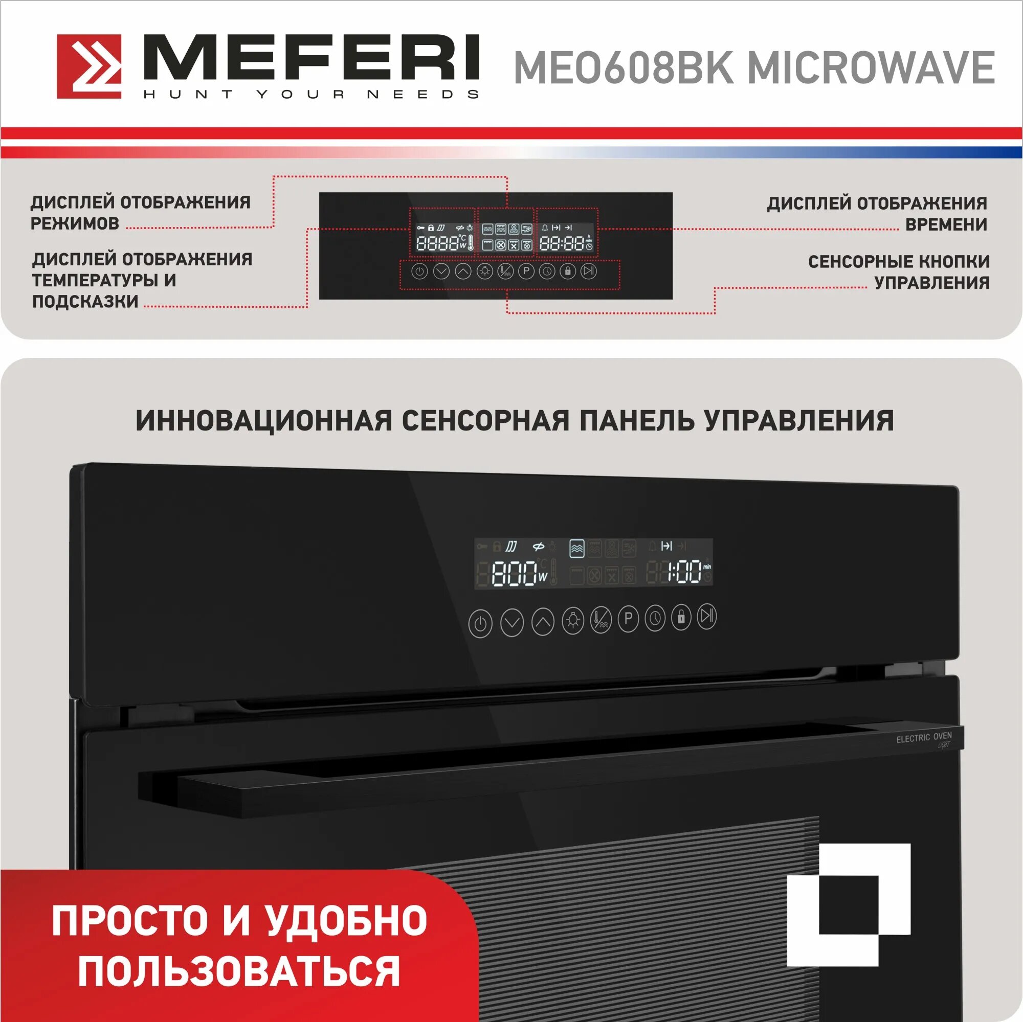 Электрический духовой шкаф Meferi MEO608BK MICROWAVE