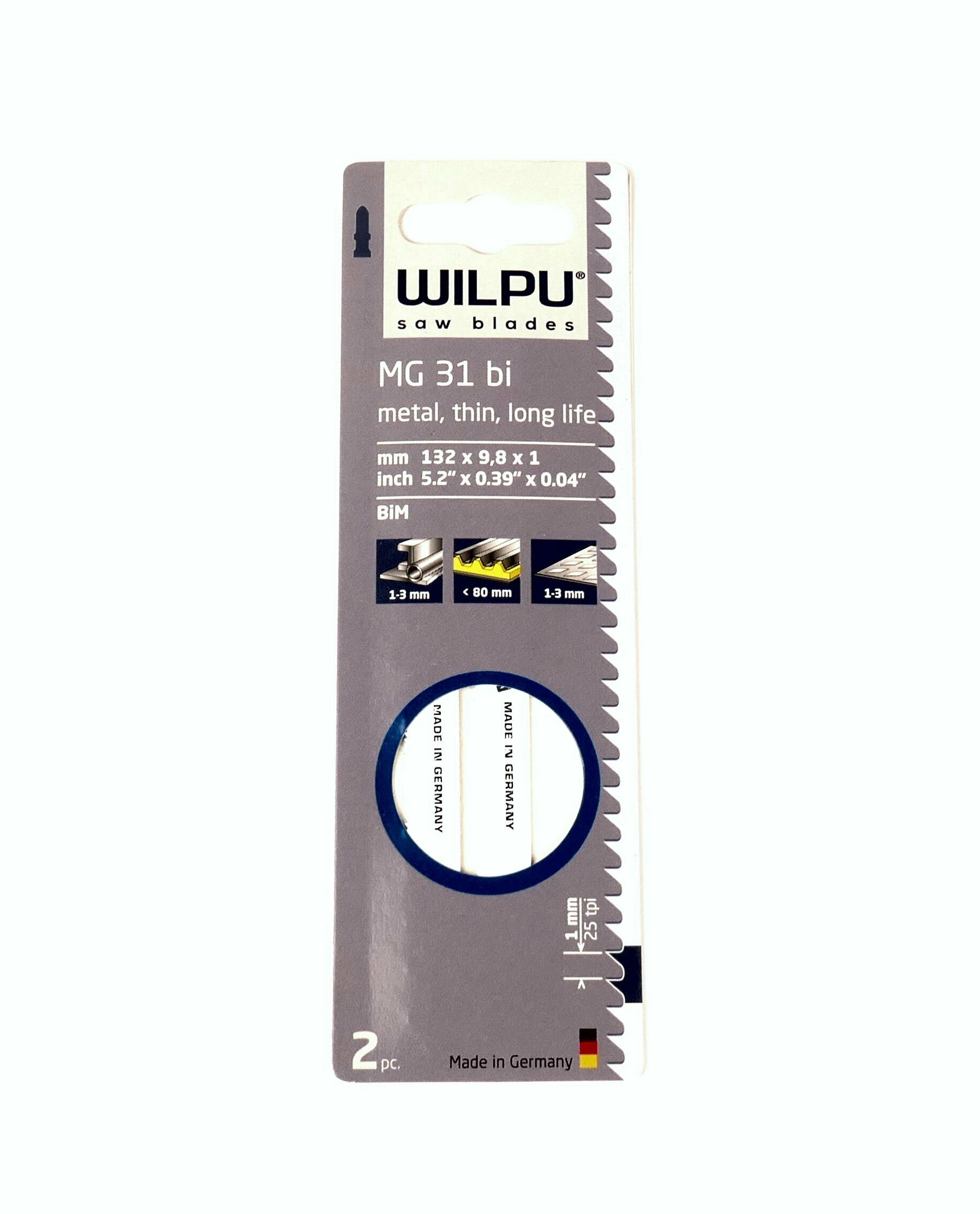 Пилка для лобзика WILPU MG 31 bi Арт.0257100002 Тип - T для стали, труб, сэндвич-панелей до 80 мм. уп. 2 шт