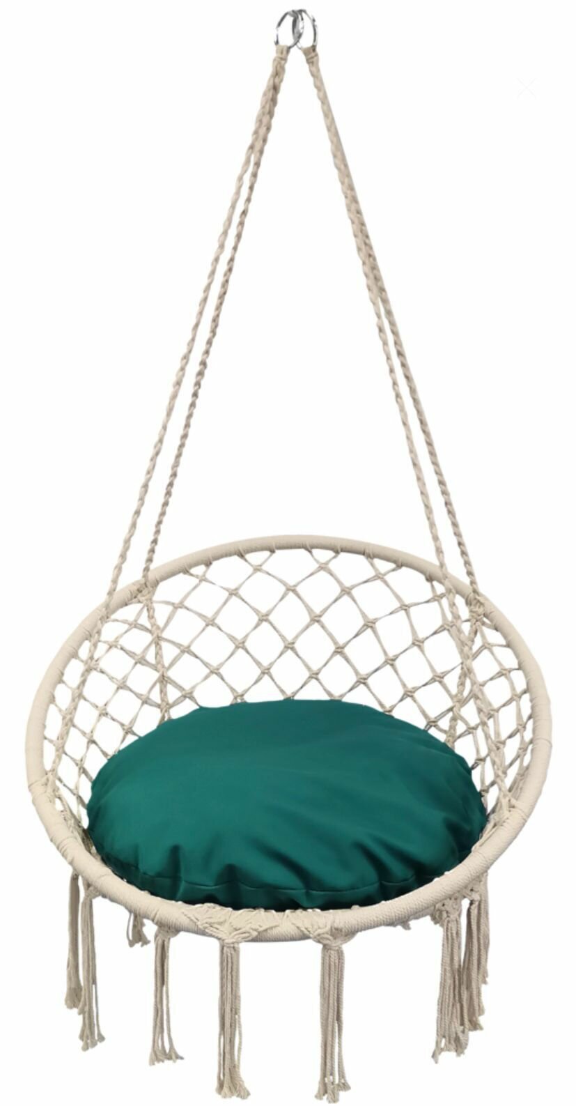Кресло-гамак подвесное с бахромой зелёная подушка - фотография № 1