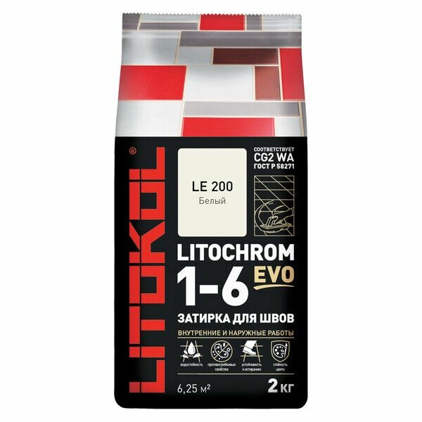 Затирка цементная Litokol Litochrom 1-6 EVO LE.200 белый 2 кг