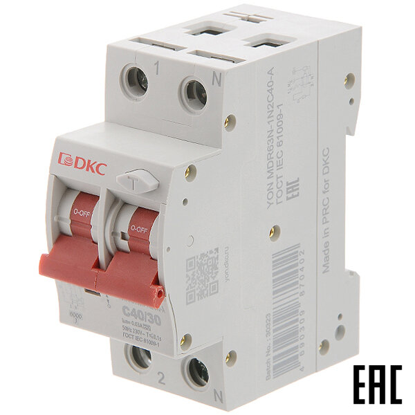 фото Дифф. автомат YON max MDR63N-1N2C40-A (тип А) 40А-30мА 230В 1Р+N 6кА ДКС