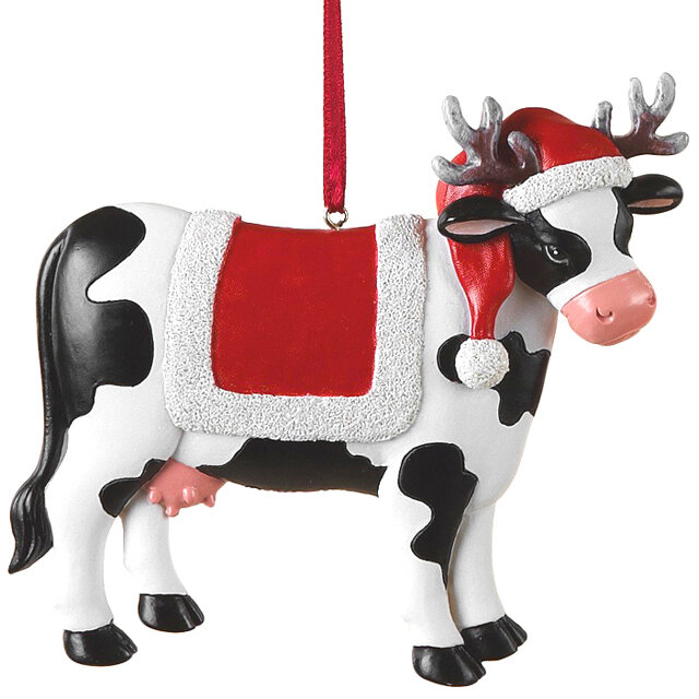Kurts Adler Елочная игрушка Корова Триша Булл 10 см в шапочке с рожками подвеска A0489