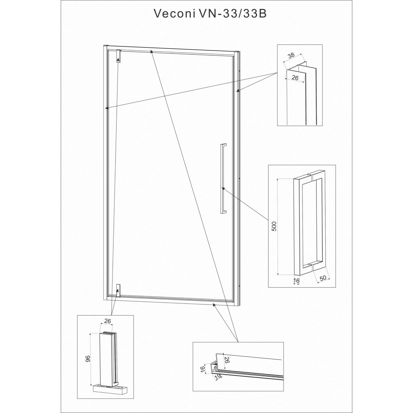 душевая дверь Veconi VN33B-80-01-C7 80х195 см профиль черный, стекло прозрачное - фотография № 4