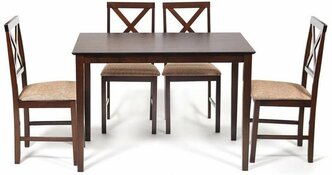 Обеденная группа Woodville Hudson dining set гевея / ткань коричнево-золотая / темный орех