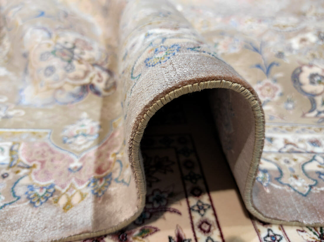 Иранский ковер розово-персиковый цвет шерсть с шелком, в гостиную, спальню, 150х225 см - фотография № 9