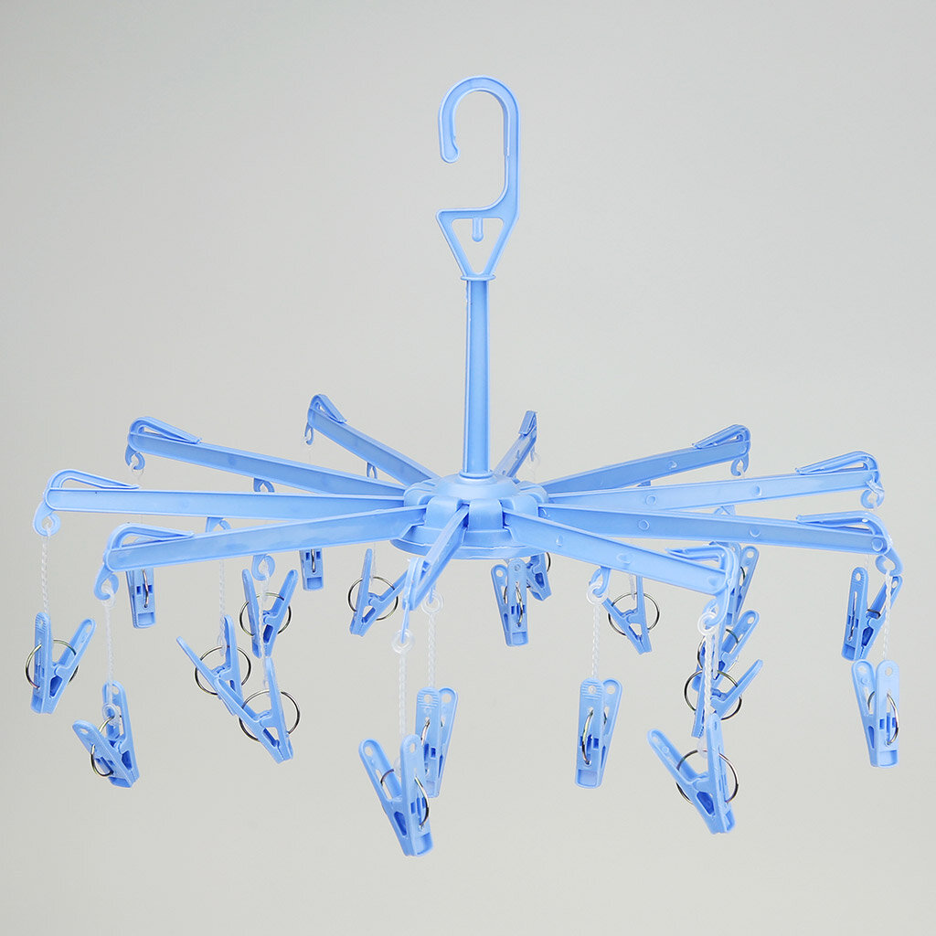 Вешалка-сушилка пластмассовая с прищепками, 16 штук, д41см, подвесная, складная "Карусель" осьминог, цвета микс (Китай) - фотография № 3