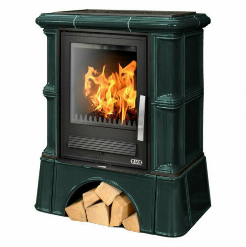 фото ABX Кафельная печь-камин ABX Bavaria K (кафельный цоколь, вставка комбо)(бутылочное стекло)