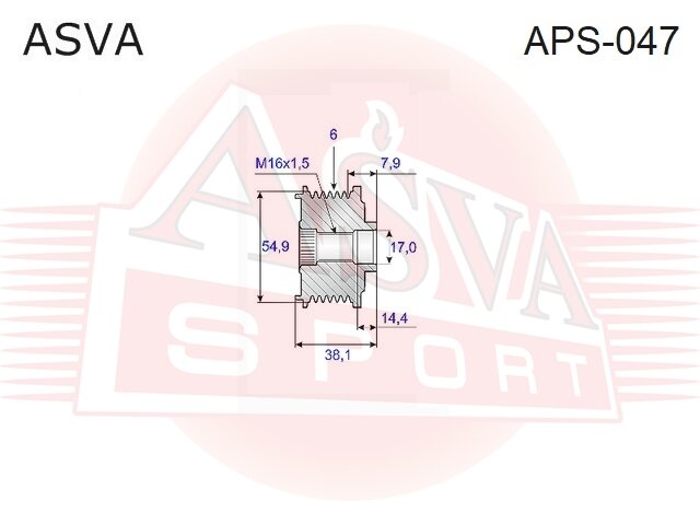 Asva шкив обгонный генератора aps047