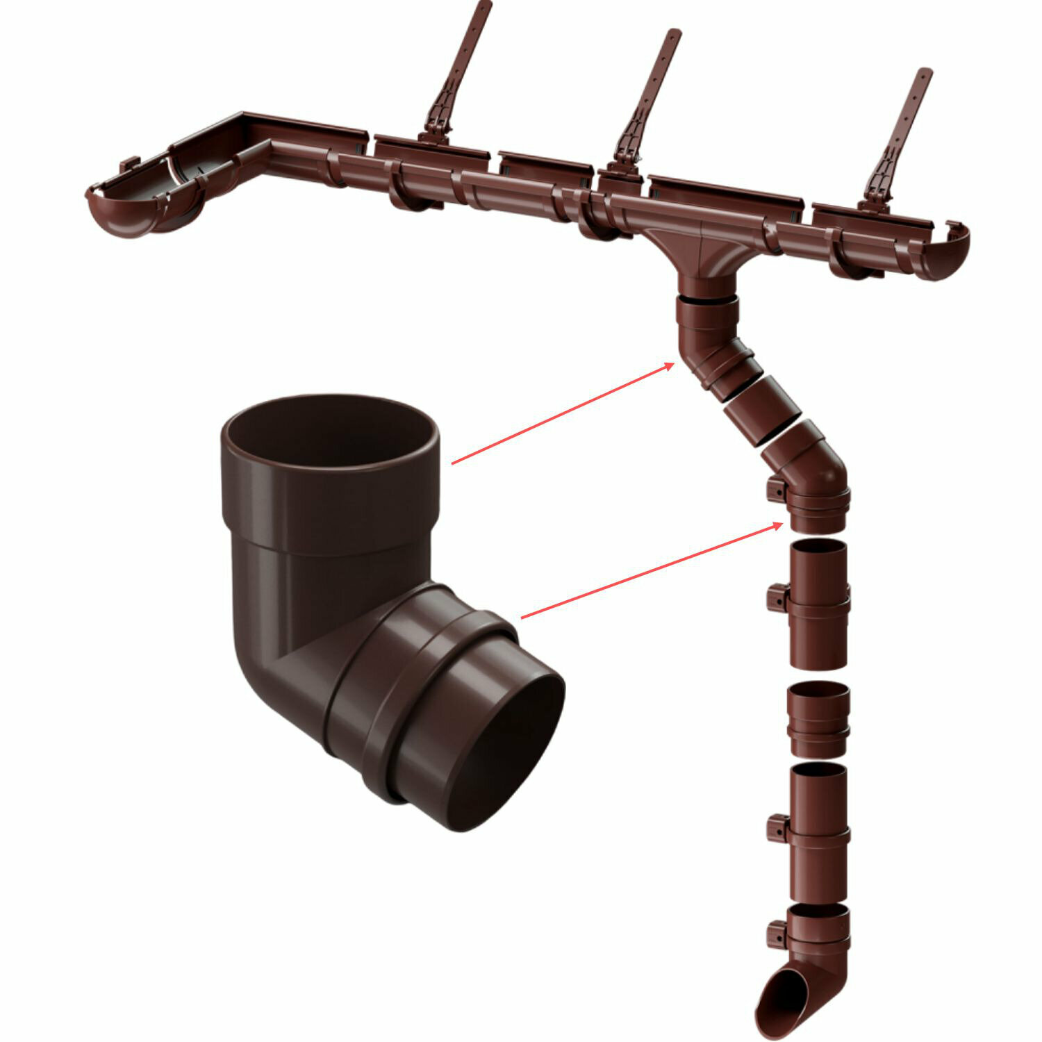 Колено трубы 72 градуса водостока DOCKE LUX (Деке Люкс) RAL 8019 Коричневый Шоколад - фотография № 2