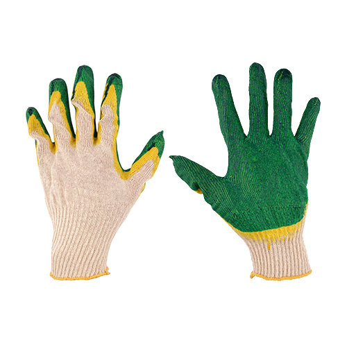 Перчатки х/б двойной латекс желто-зеленые