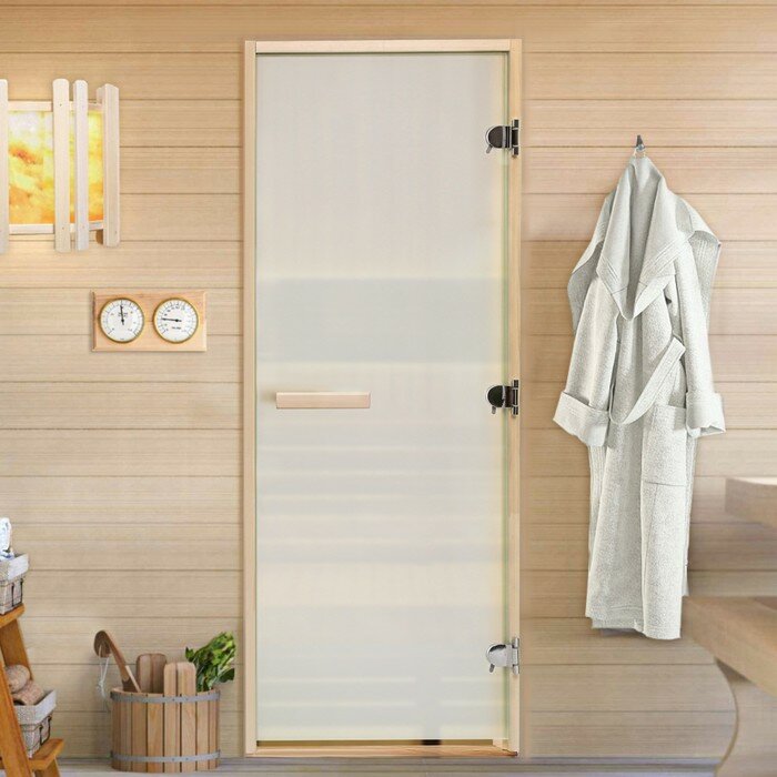 Дверь для бани и сауны "Сатин", размер коробки 180х70 см, липа 8 мм - фотография № 1
