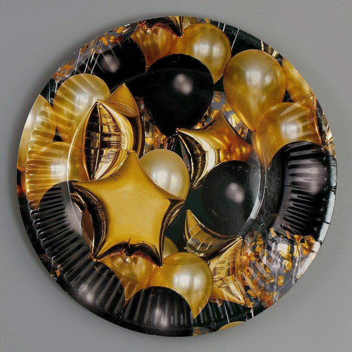 Набор бумажной посуды «Чёрное золото! Шары»: 6 тарелок, 6 стаканов, скатерть - фотография № 2