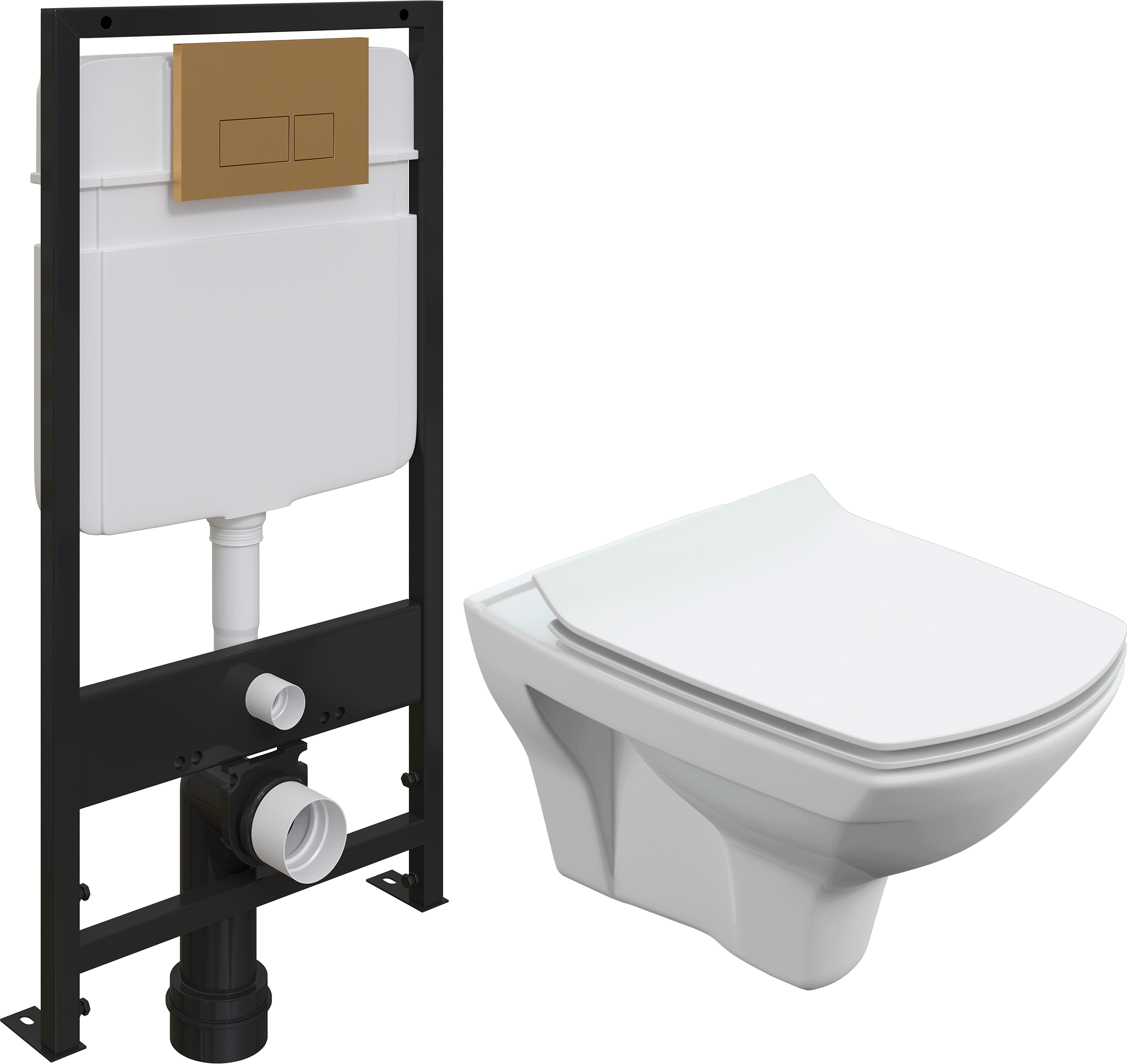 Комплект Унитаз подвесной Cersanit Carina XL Clean On DPL EO slim + Система инсталляции для унитазов EWRIKA ProLT 0026-2020 + Кнопка смыва EWRIKA 0043 золото матовое